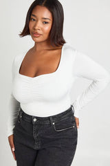 Plus Long Sleeve Double Layer Ruched Front Bodysuit