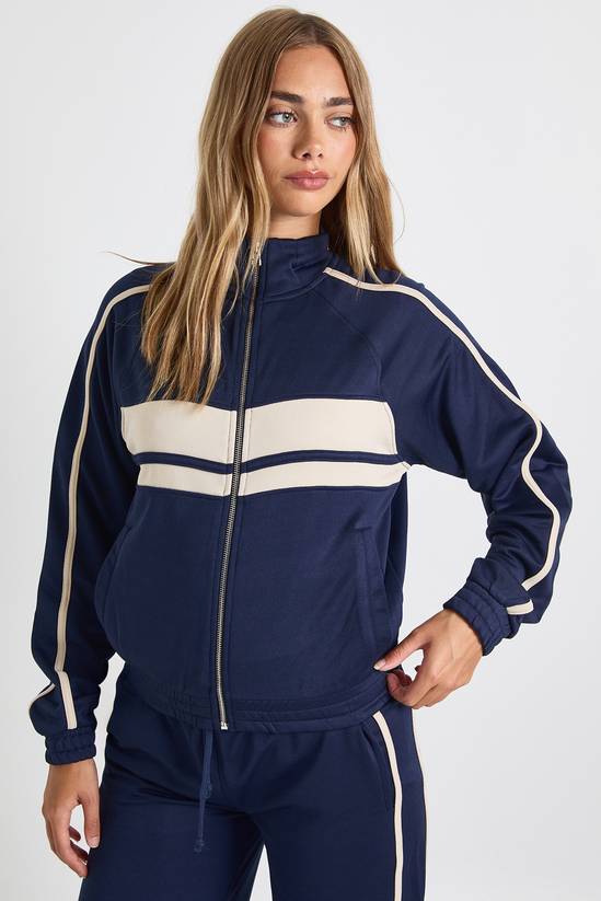 Tricot Panelled Zip Through Track Jacket