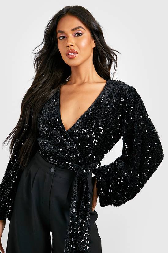 Volume Sleeve Velvet Sequin Bodysuit