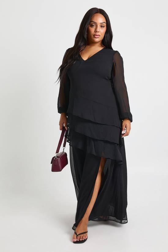 Plus Chiffon Frill Maxi Dress
