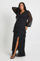 Plus Chiffon Frill Maxi Dress