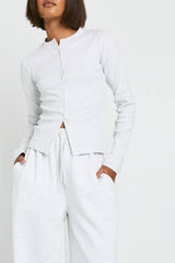 Tall Rib Button Through Long Sleeve Tracksuit