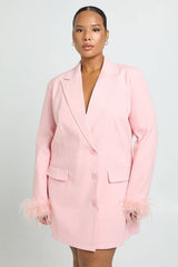 Plus Feather Cuff Blazer Dress