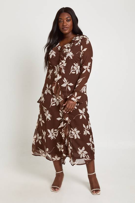 Plus Floral Ruffle Midaxi Dress