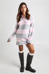 Collar Detail Oversized Rugby Knitted Mini Dress