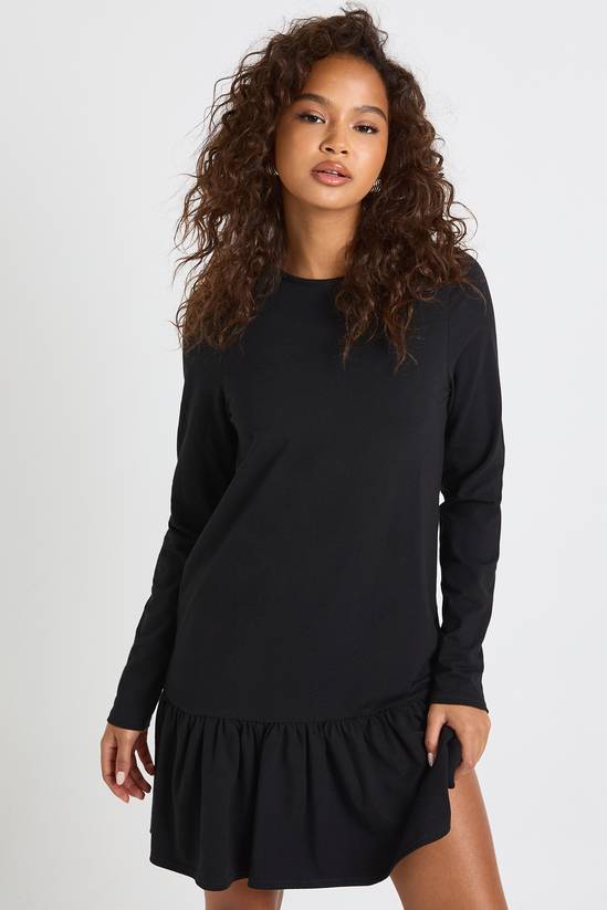 Long Sleeve Drop Hem Smock Dress