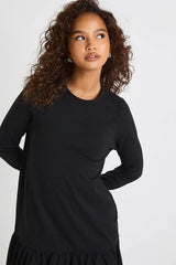 Long Sleeve Drop Hem Smock Dress
