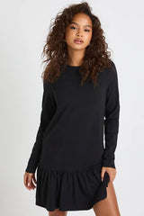 Long Sleeve Drop Hem Smock Dress