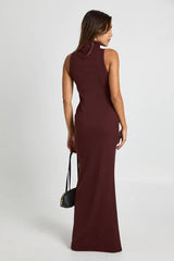 Ribbed Sleeveless Roll Neck Maxi Dress