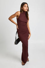 Ribbed Sleeveless Roll Neck Maxi Dress