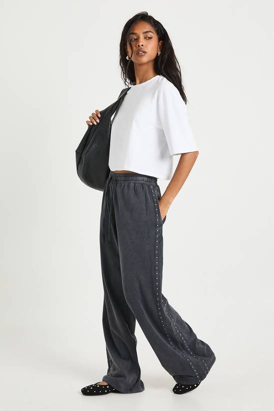 Washed Studded Double Track Straight Leg Joggers