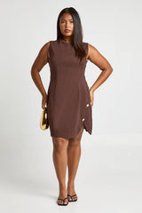 Plus Sleeveless Gold Button Shift Dress