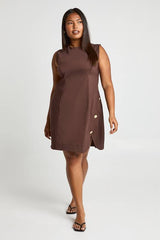 Plus Sleeveless Gold Button Shift Dress