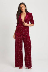 Velvet Sequin Straight Leg Trousers