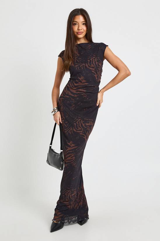 Mixed Animal Printed Mesh Maxi Dress
