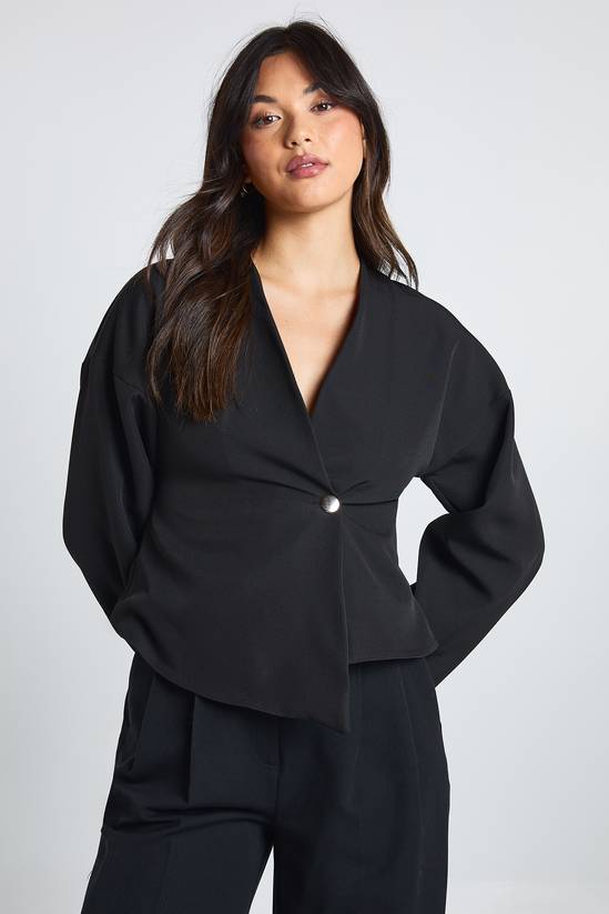 Gold Button Long Sleeve Wrap Top