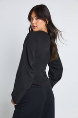 Gold Button Long Sleeve Wrap Top
