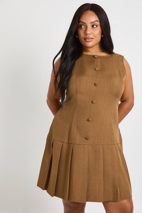 Plus Woven Button Down Pleated Skater Dress