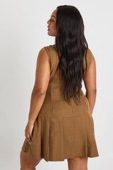 Plus Woven Button Down Pleated Skater Dress