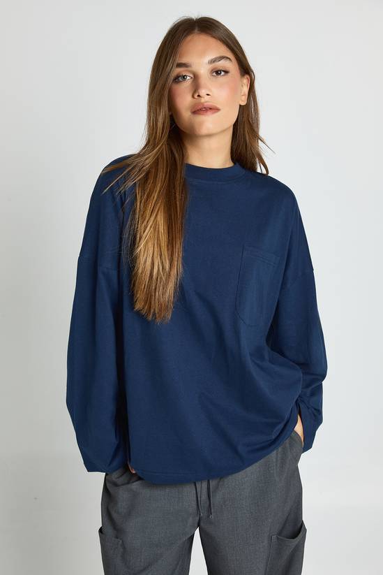 Cotton Pocket Front Long Sleeve Top
