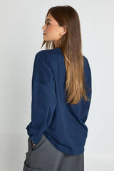 Cotton Pocket Front Long Sleeve Top