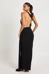 One Shoulder Trim Waist Wrap Maxi Dress