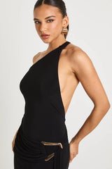One Shoulder Trim Waist Wrap Maxi Dress