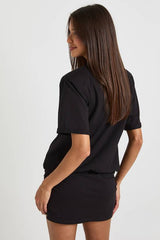 Shoulder Pad Ruched T-shirt Mini Dress