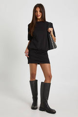 Shoulder Pad Ruched T-shirt Mini Dress