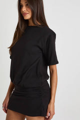 Shoulder Pad Ruched T-shirt Mini Dress