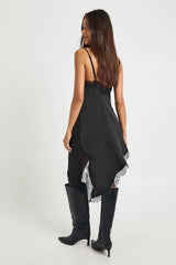 Lace Asymmetric Satin Slip Dress