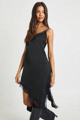 Lace Asymmetric Satin Slip Dress