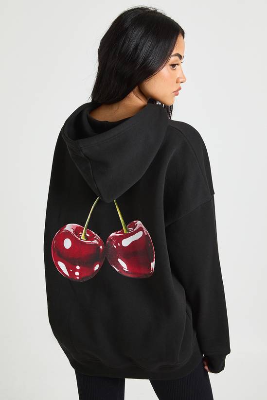 Cherry Print Oversized Hoodie