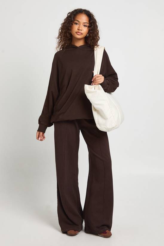 Washed Pintuck Detail Deep Waistband Wide Leg Jogger
