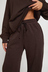 Washed Pintuck Detail Deep Waistband Wide Leg Jogger