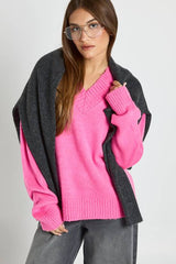 Brushed Knit V Neck Jumper