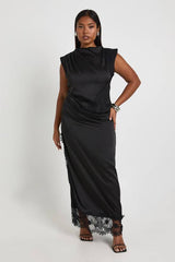 Plus Satin Lace Trim Asymmetric Top