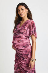 Materntiy Ruched Body Angel Sleeve Midaxi