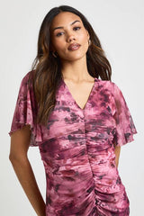 Materntiy Ruched Body Angel Sleeve Midaxi