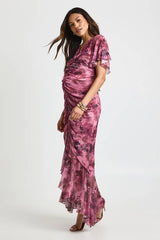 Materntiy Ruched Body Angel Sleeve Midaxi