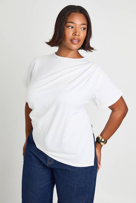 Plus Asymmetric Hem Cinched Waist T-shirt