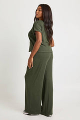 Plus Crinkle Rib Button Through Cap Sleeve Top and Trouser Set