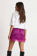 Satin Lace Trim Mini Skirt