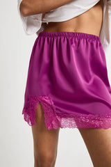 Satin Lace Trim Mini Skirt
