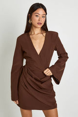 Tall Tie Waist Collarless Draped Blazer Dress
