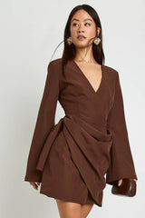 Tall Tie Waist Collarless Draped Blazer Dress