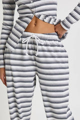 Stripe Rib Button Through Long Sleeve Top & Trouser Co Ord