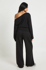 Cinched Waist Off Shoulder Straight Leg Tracksuit