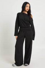 Cinched Waist Off Shoulder Straight Leg Tracksuit