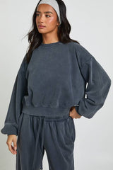 Petite Washed Ribbed Detail Straight Leg Tracksuit